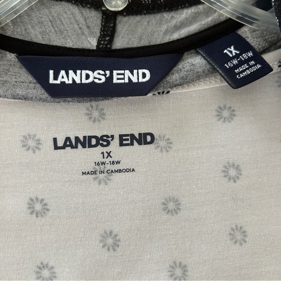 Lands' End Set Black Floral Drapey Kimono Open Front White Tee Top Plus size 1X - Picture 14 of 16